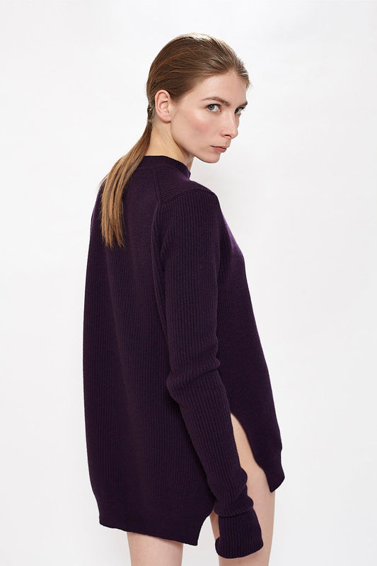 Round Neck Cashmere Sweater - Mulberry